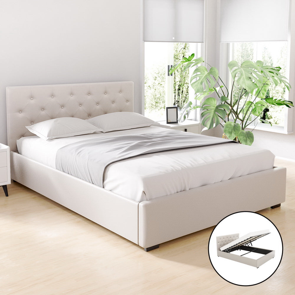 Double Package | Dorilla Gas Lift Storage Bed Frame Beige & Bonita Pillow Top Mattress (Medium Firm)