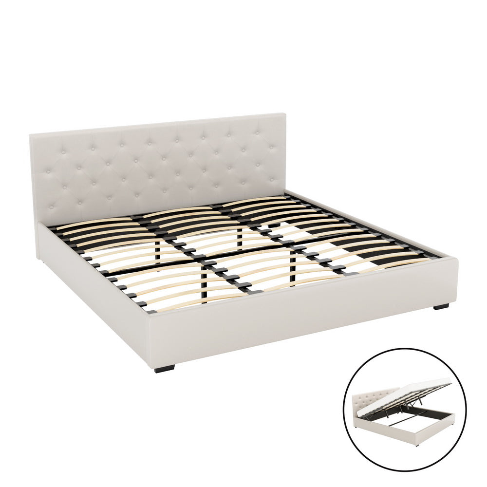 Dorilla Gas Lift Storage King Bed Frame - Beige