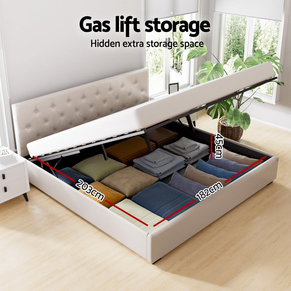 Dorilla Gas Lift Storage King Bed Frame - Beige