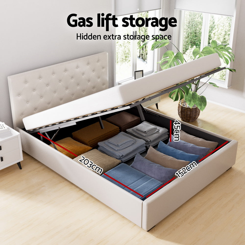 Dorilla Gas Lift Storage Queen Bed Frame - Beige