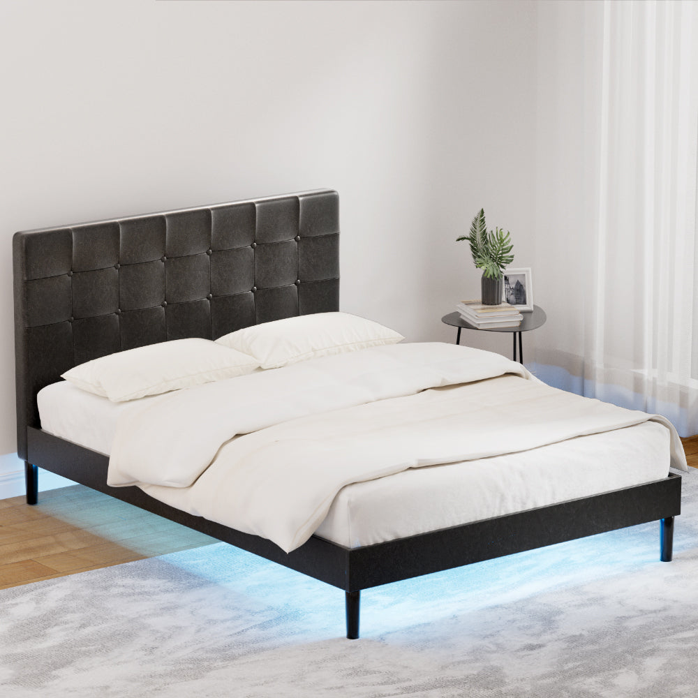 Manly Double LED Bed Frame With Charge Ports Black