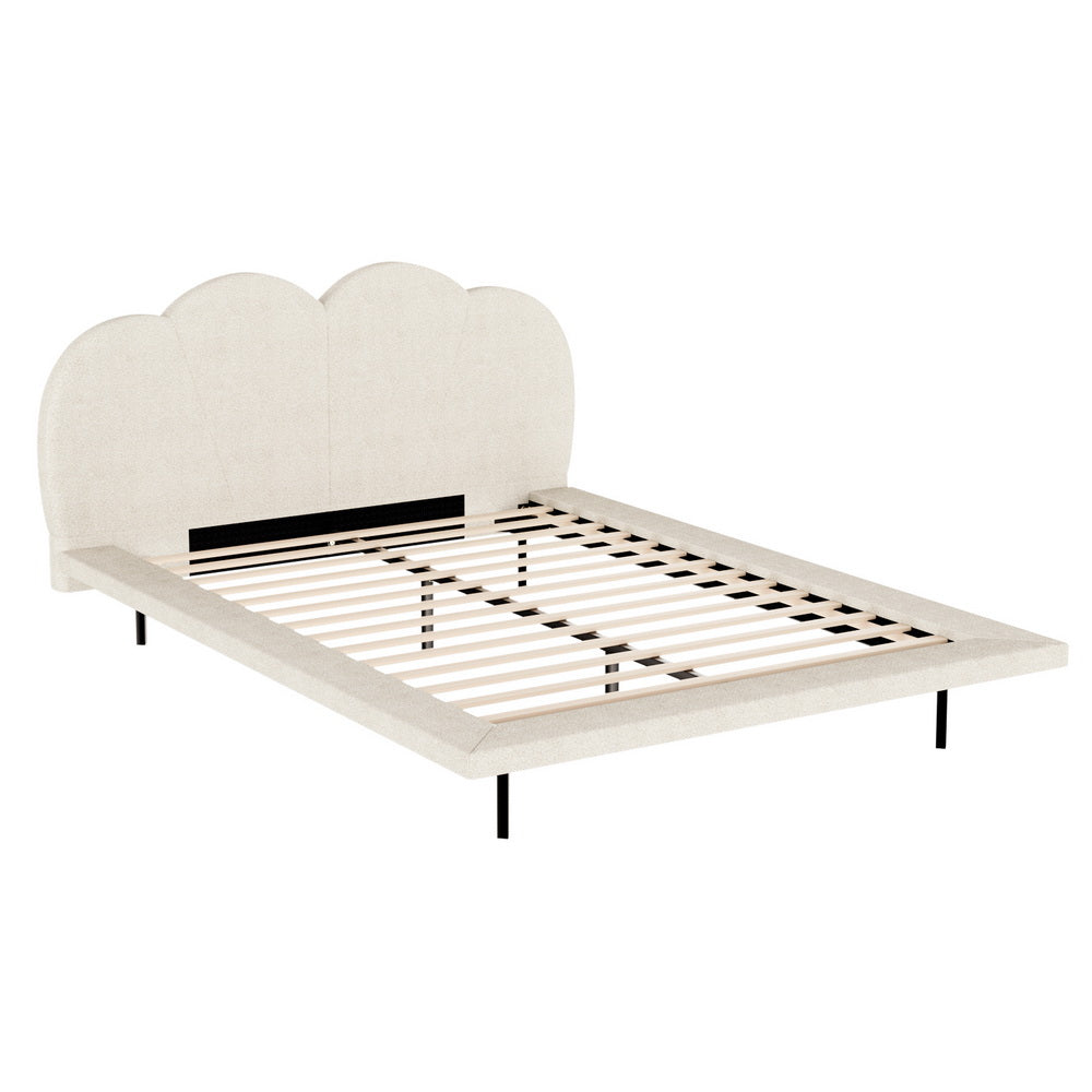 Sasa Queen LED Bed Frame Boucle Beige