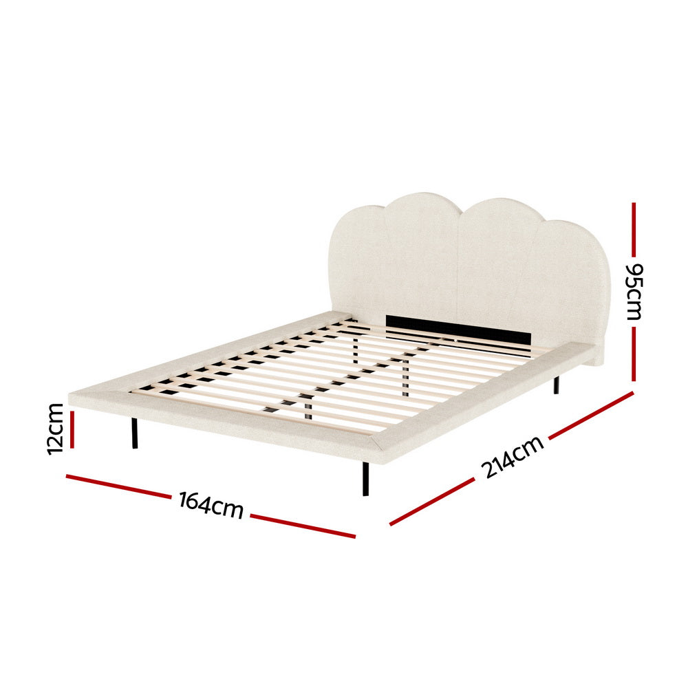 Sasa Queen LED Bed Frame Boucle Beige