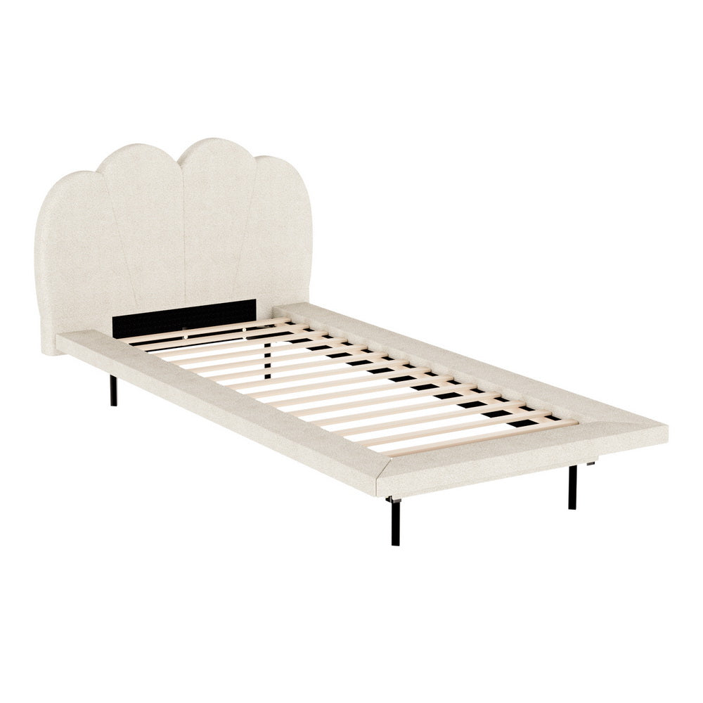 Sasa Single LED Bed Frame - Beige Boucle Fabric