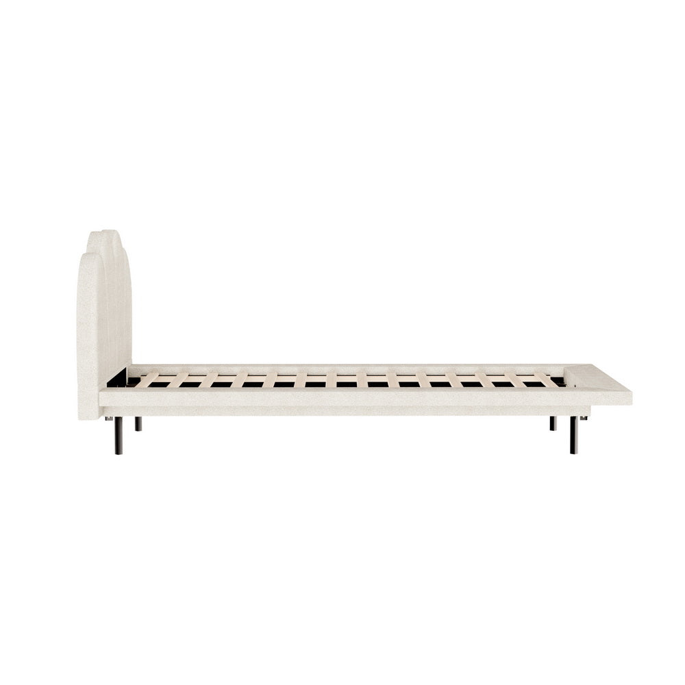 Sasa Single LED Bed Frame - Beige Boucle Fabric