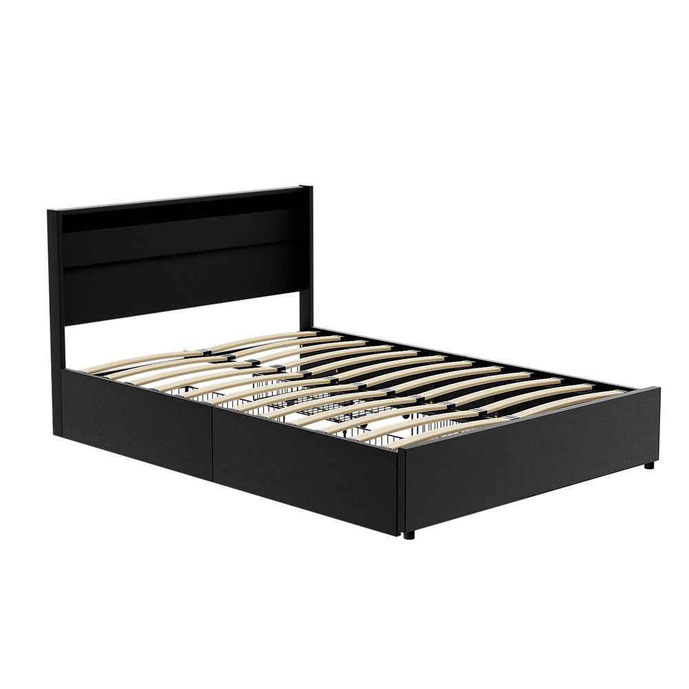 Dunelight LED Double Bed Frame with 4 Storage Drawers - Black