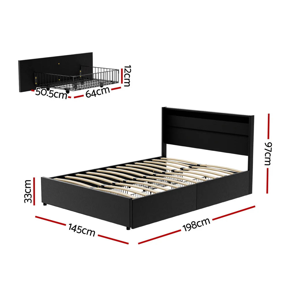 Double Package | Dunelight LED Bed Black & Bonita Pillow Top Mattress (Medium Firm)