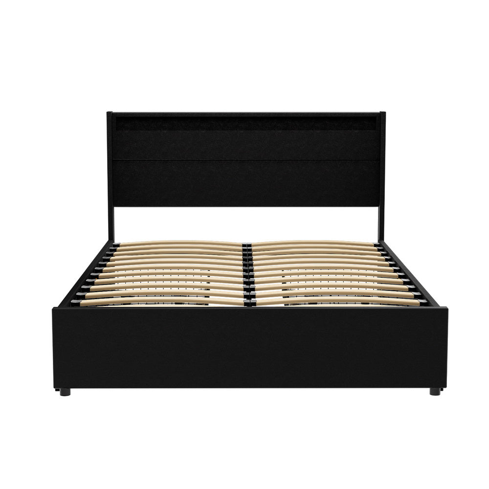 Dunelight LED Double Bed Frame with 4 Storage Drawers - Black