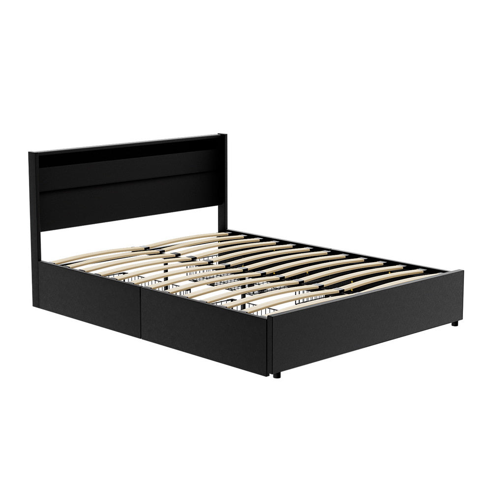 Dunelight LED Queen Bed Frame with 4 Storage Drawers - Black