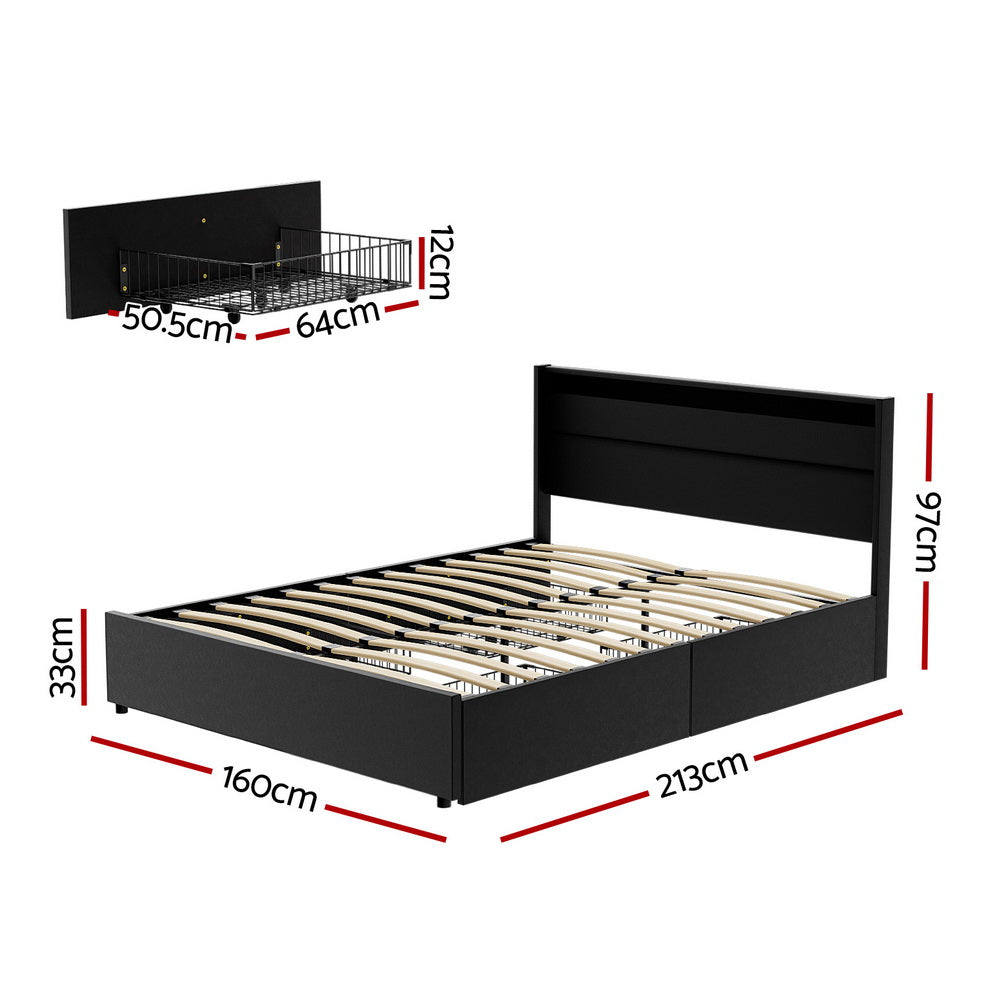 Queen Package | Dunelight LED Bed Black & Devon Euro Top Mattress (Medium)