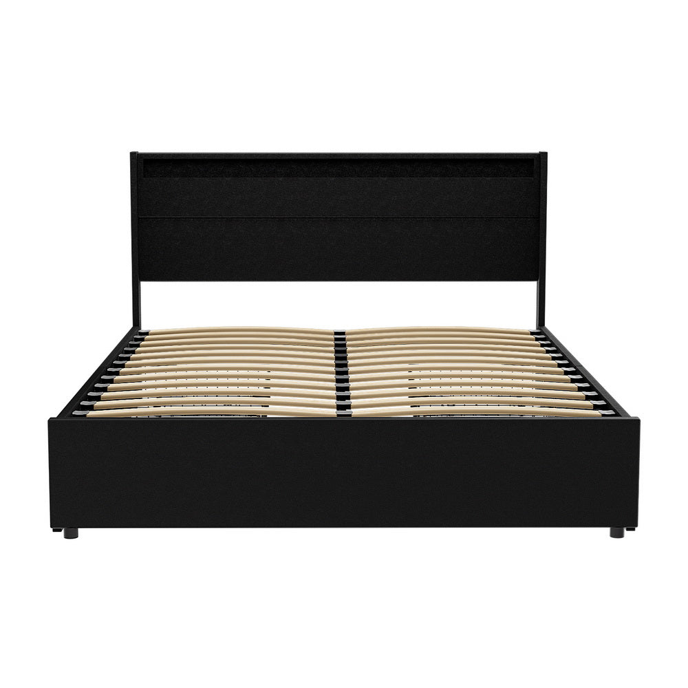 Dunelight LED Queen Bed Frame with 4 Storage Drawers - Black