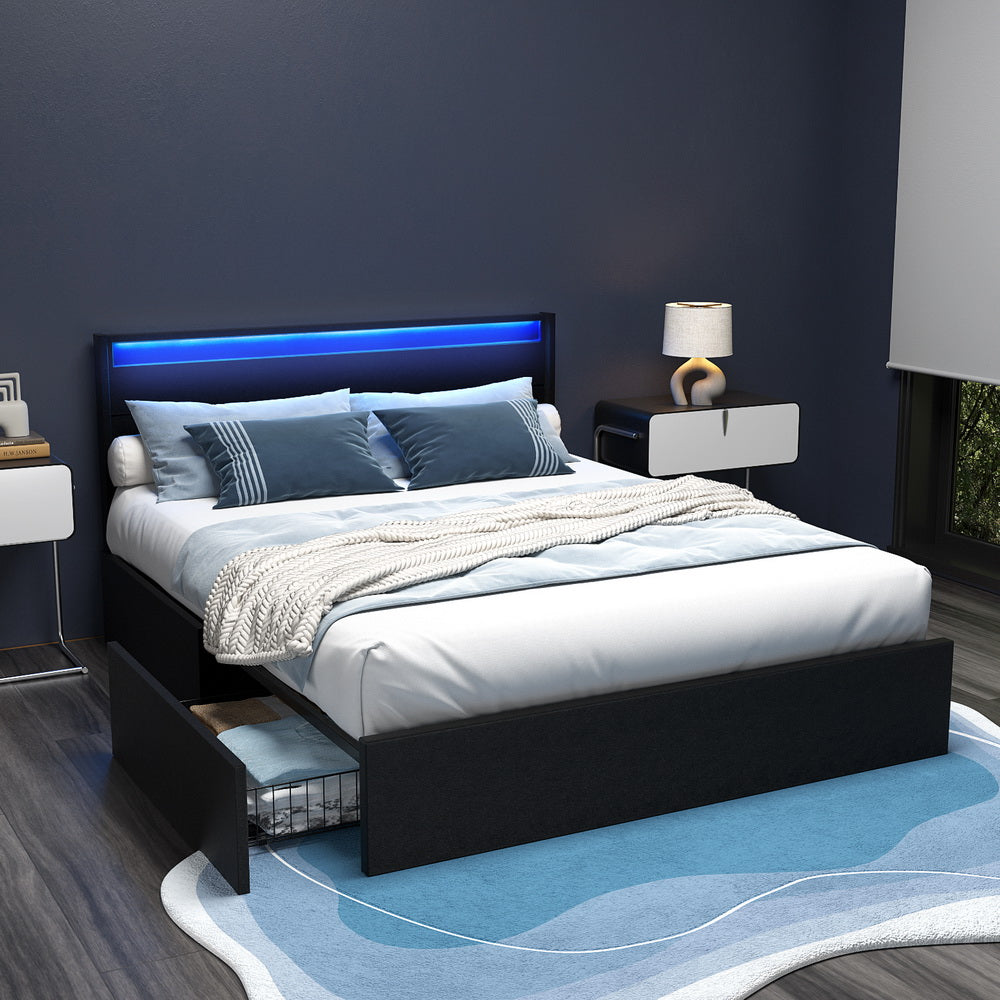 Queen Package | Dunelight LED Bed Black & Bonita Euro Top Mattress (Medium Firm)