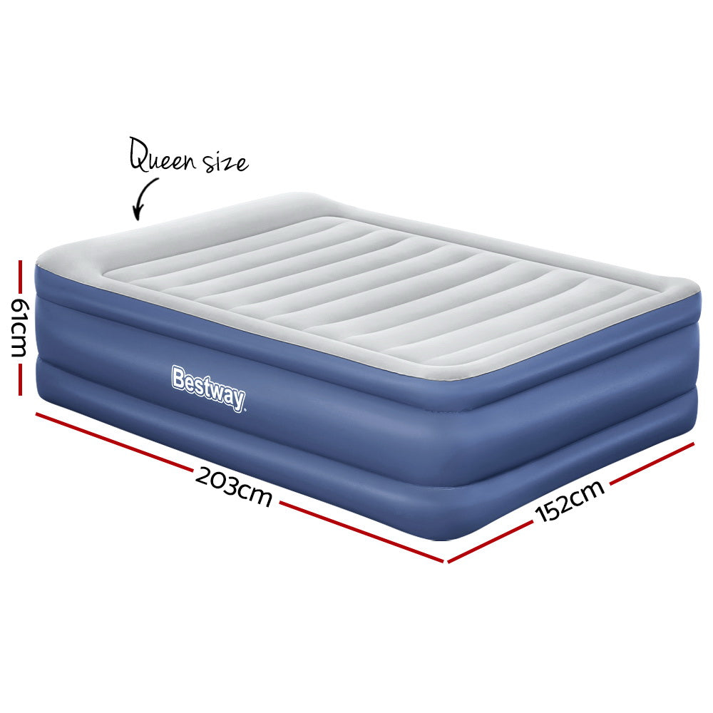 61 CM Thickness Air Bed Inflatable Mattress with Built-in Pump - Queen Size