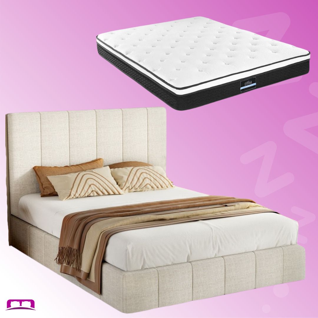 Double Package | Aldinga Bed Frame Beige & Bonita Pillow Top Mattress (Medium Firm)