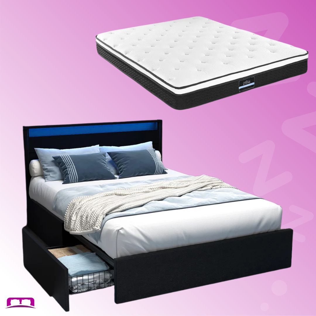 Double Package | Dunelight LED Bed Black & Bonita Pillow Top Mattress (Medium Firm)