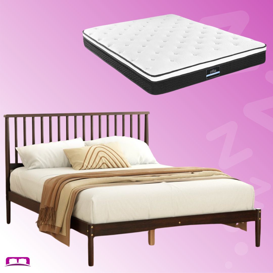 Double Package | Vise Solid Pinewood Bed Frame Walnut & Bonita Pillow Top Mattress (Medium Firm)