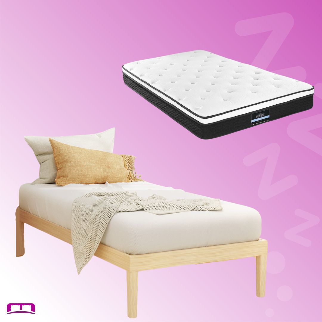 Single Package | Bruno Minimalist Solid Pinewood Bed Frame & Bonita Pillow Top Mattress (Medium Firm)