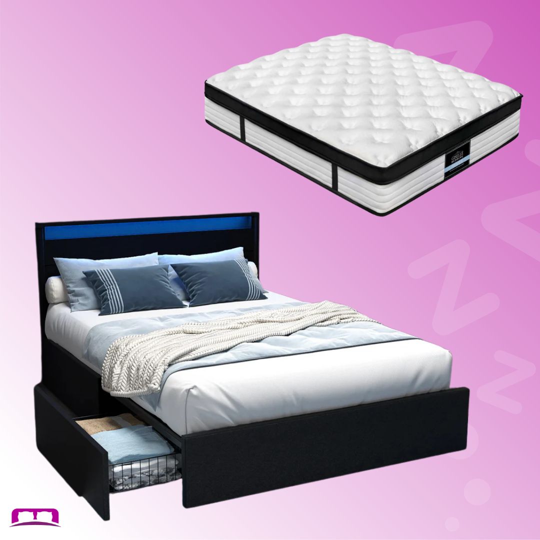 Double Package | Dunelight LED Bed Black & Devon Euro Top Mattress (Medium)