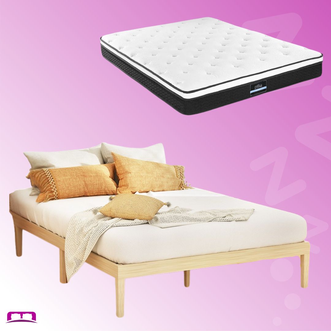 King Package | Bruno Minimalist Solid Pinewood Bed Frame & Bonita Pillow Top Mattress (Medium Firm)