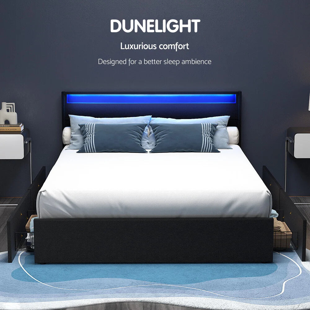 Double Package | Dunelight LED Bed Black & Bonita Pillow Top Mattress (Medium Firm)