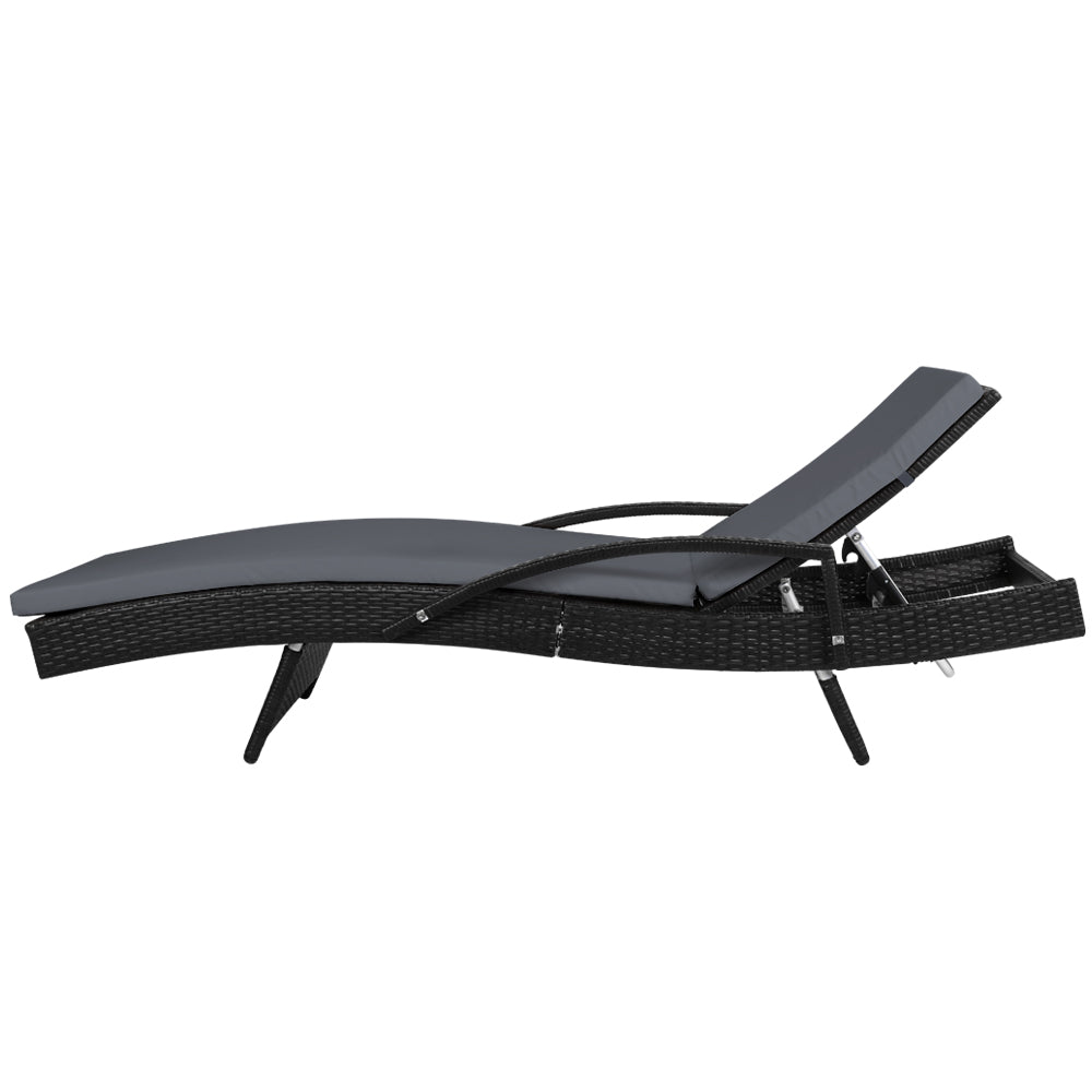 Bianca Outdoor Sun Lounger Chair with Cushion - Black