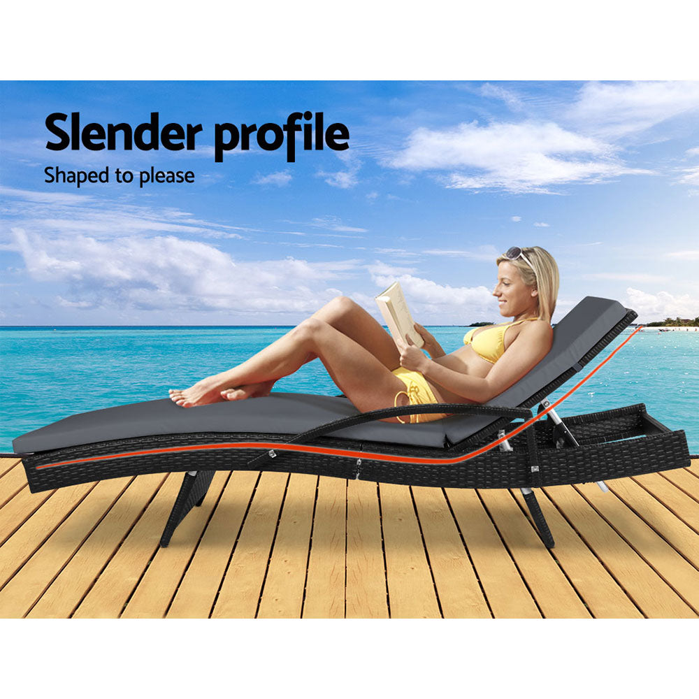 Bianca Outdoor Sun Lounger Chair with Cushion - Black