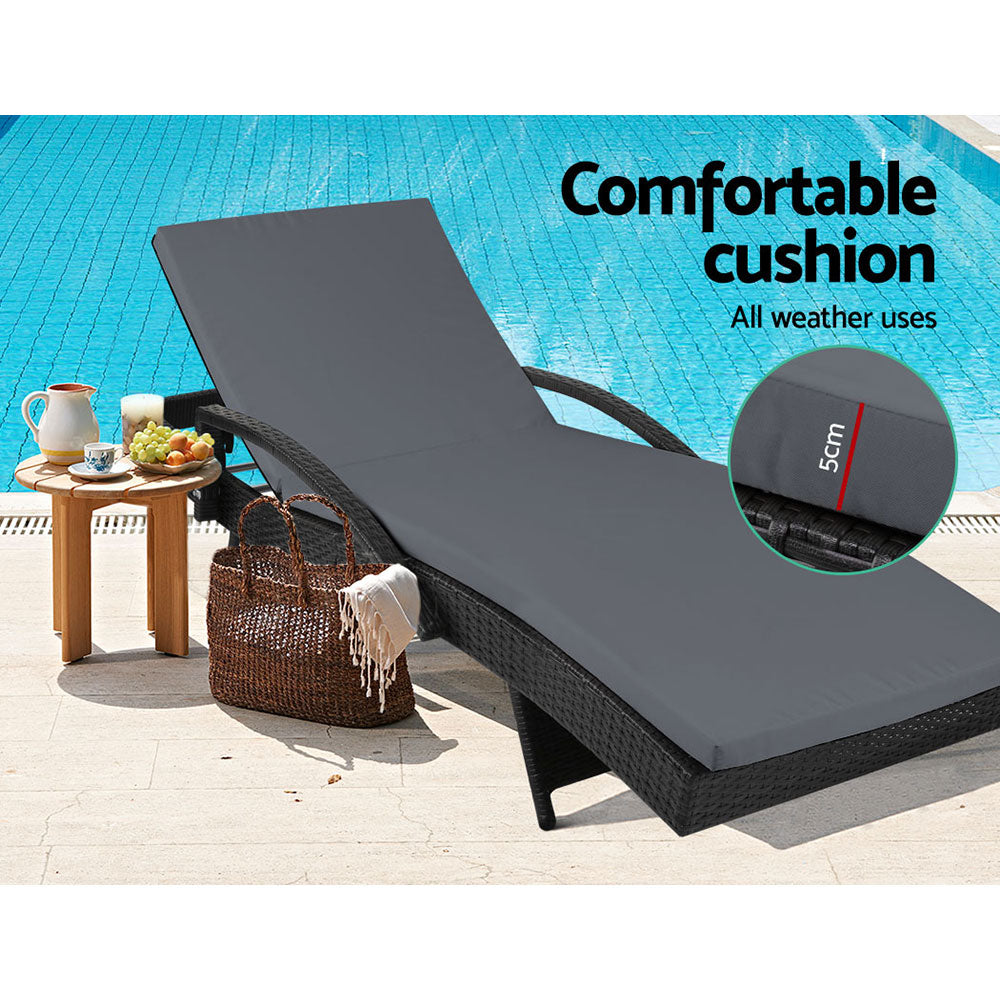 Bianca Outdoor Sun Lounger Chair with Cushion - Black