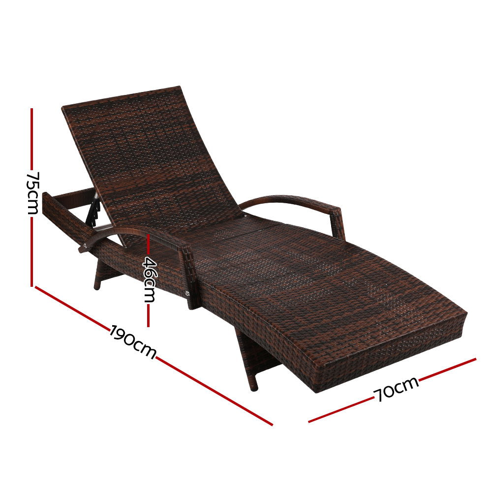 Set of 2 Bianca Outdoor Sun Lounger Chairs with Cushion - Brown