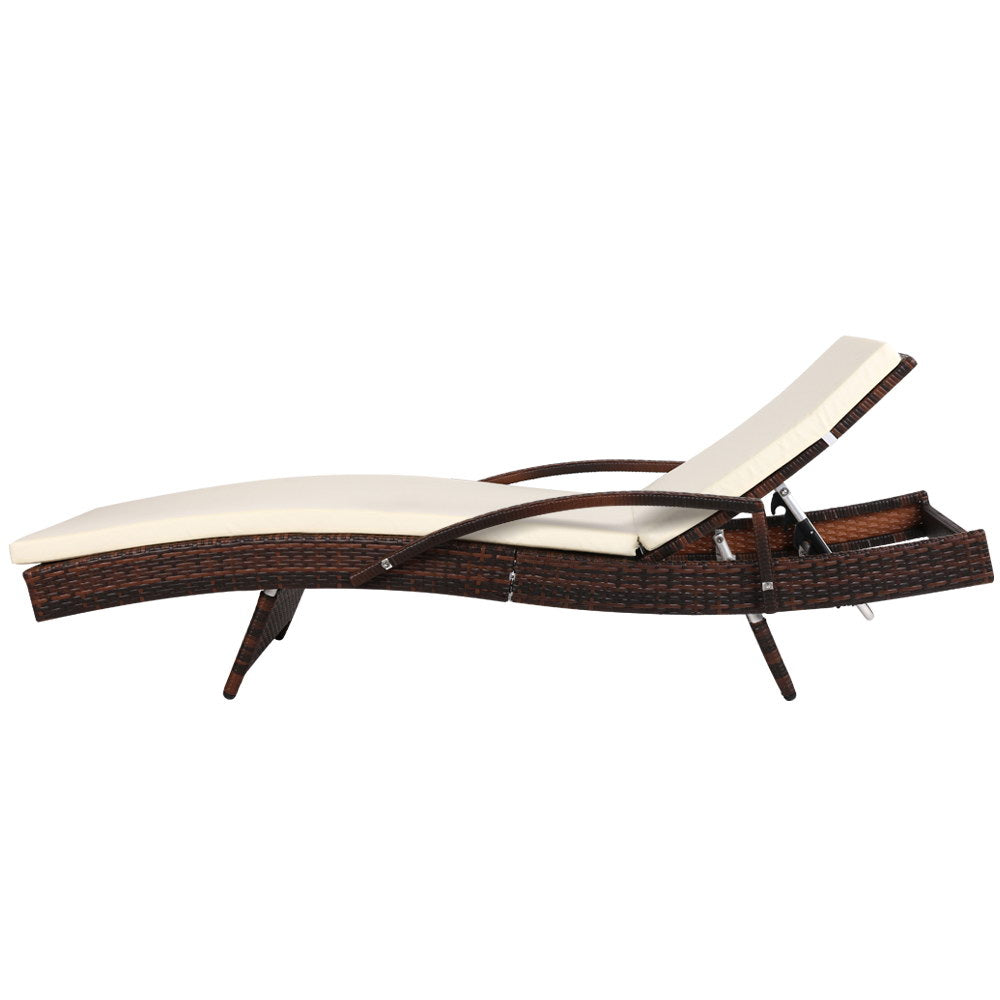 Set of 2 Bianca Outdoor Sun Lounger Chairs with Cushion - Brown