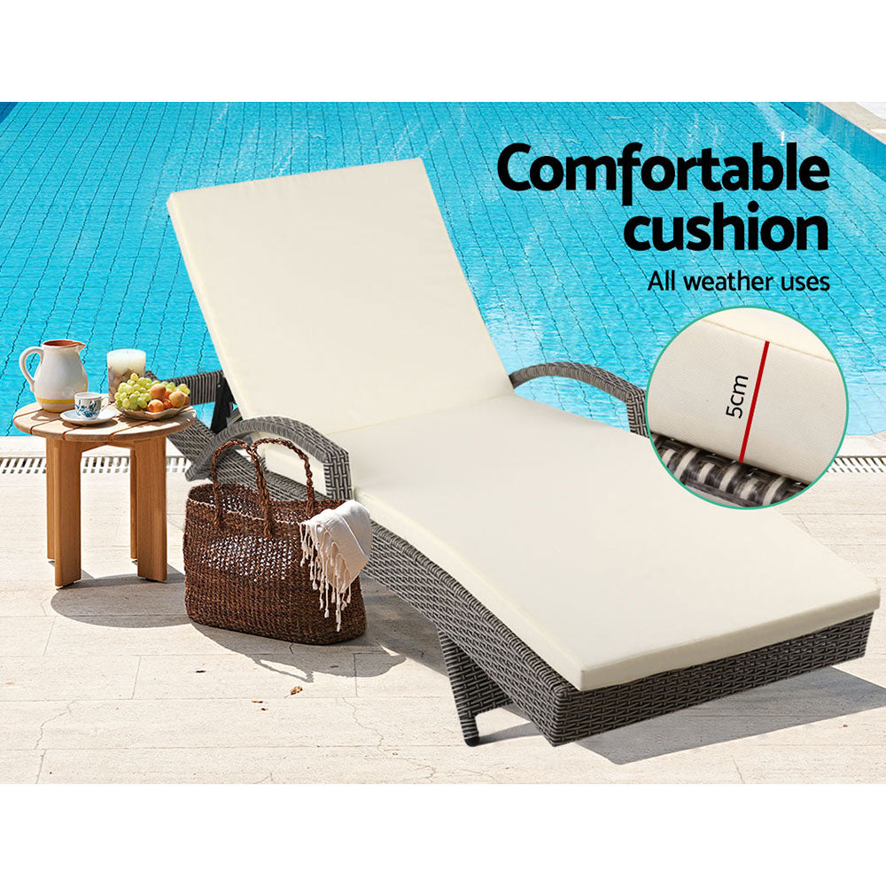 Bianca Outdoor Sun Lounger Chair with Cushion - Grey