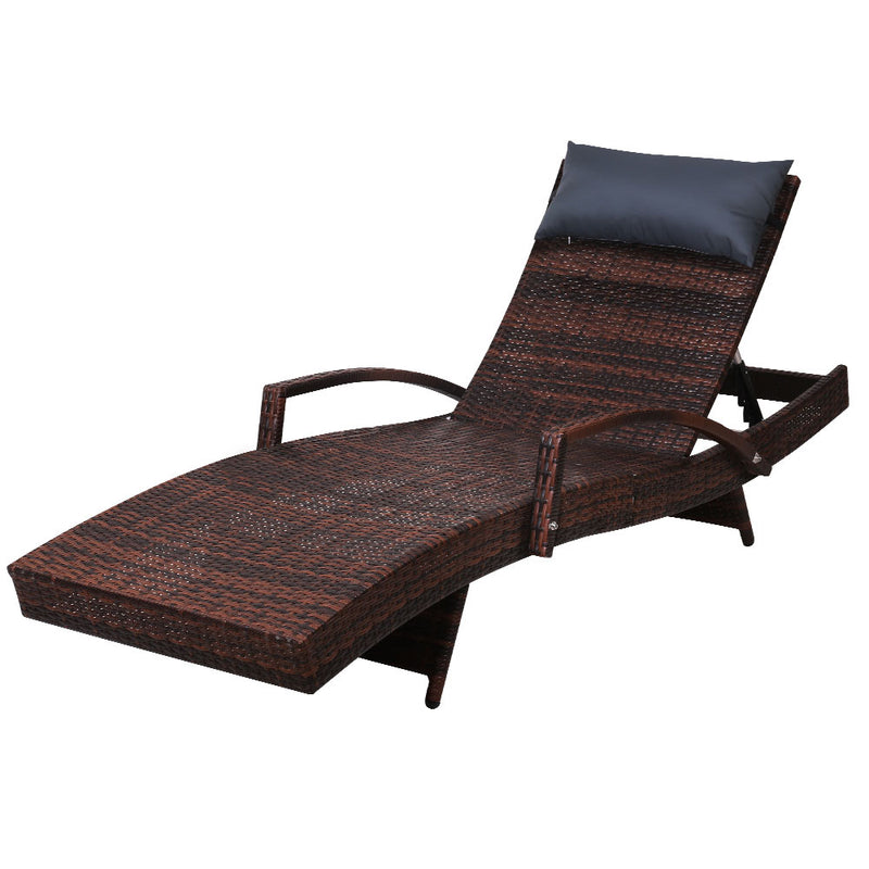 Bianca Outdoor Sun Lounger Chair with Pillow Headrest - Brown
