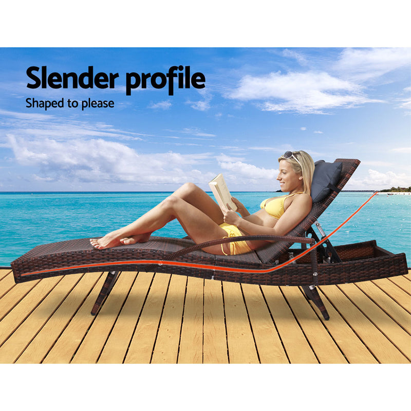 Bianca Outdoor Sun Lounger Chair with Pillow Headrest - Brown