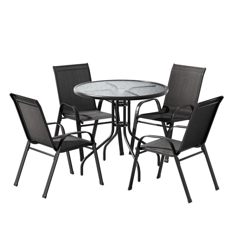 5-Piece Outdoor Dining Set withTable & Stackable Chairs - Black