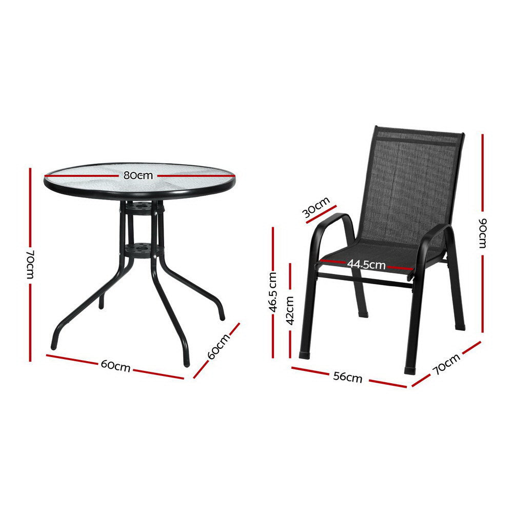 5-Piece Outdoor Dining Set withTable & Stackable Chairs - Black