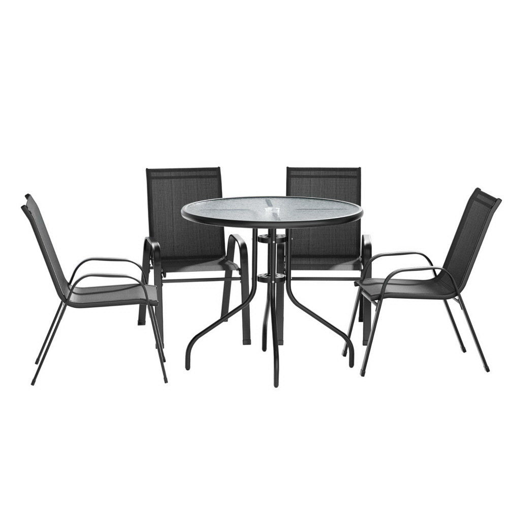 5-Piece Outdoor Dining Set withTable & Stackable Chairs - Black