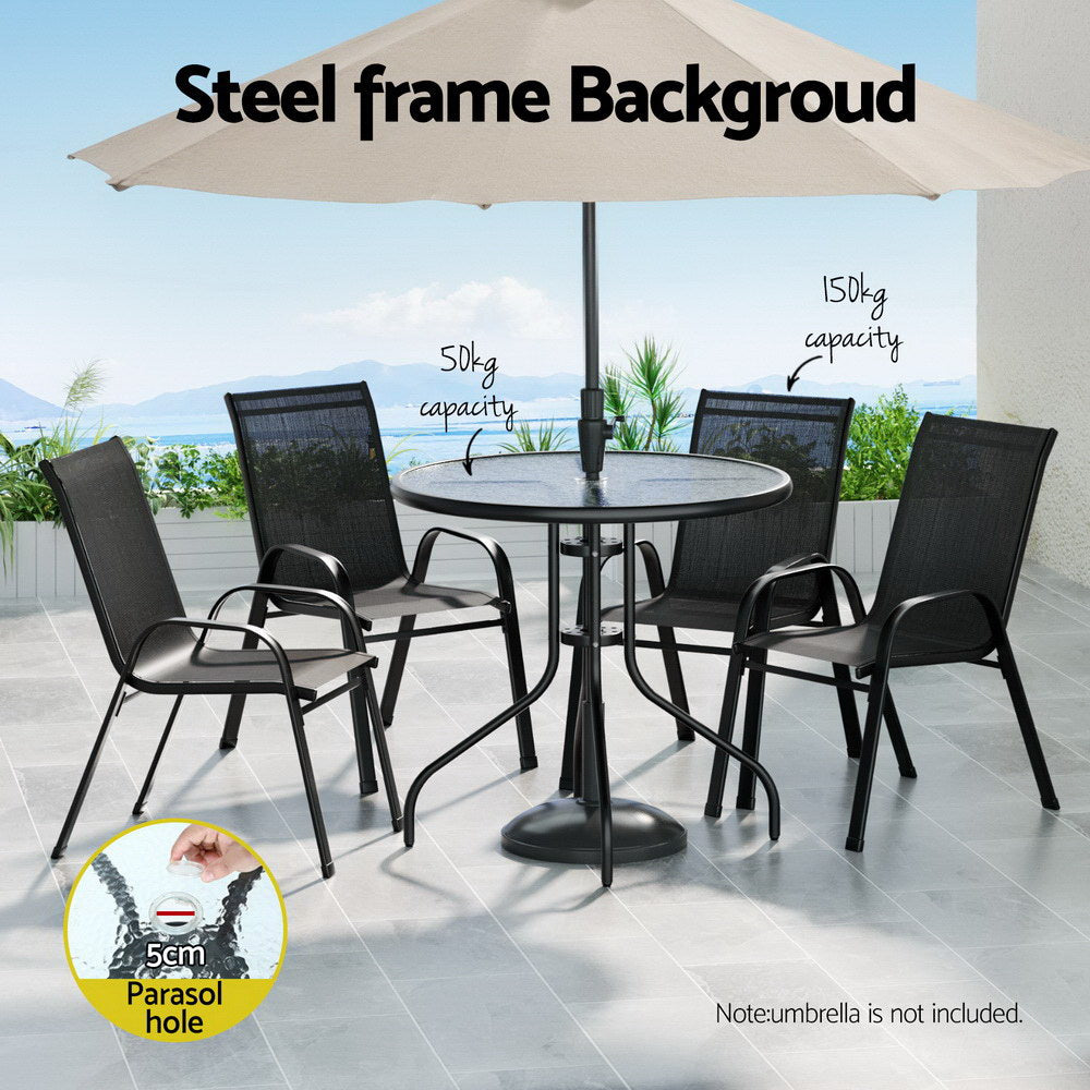 5-Piece Outdoor Dining Set withTable & Stackable Chairs - Black