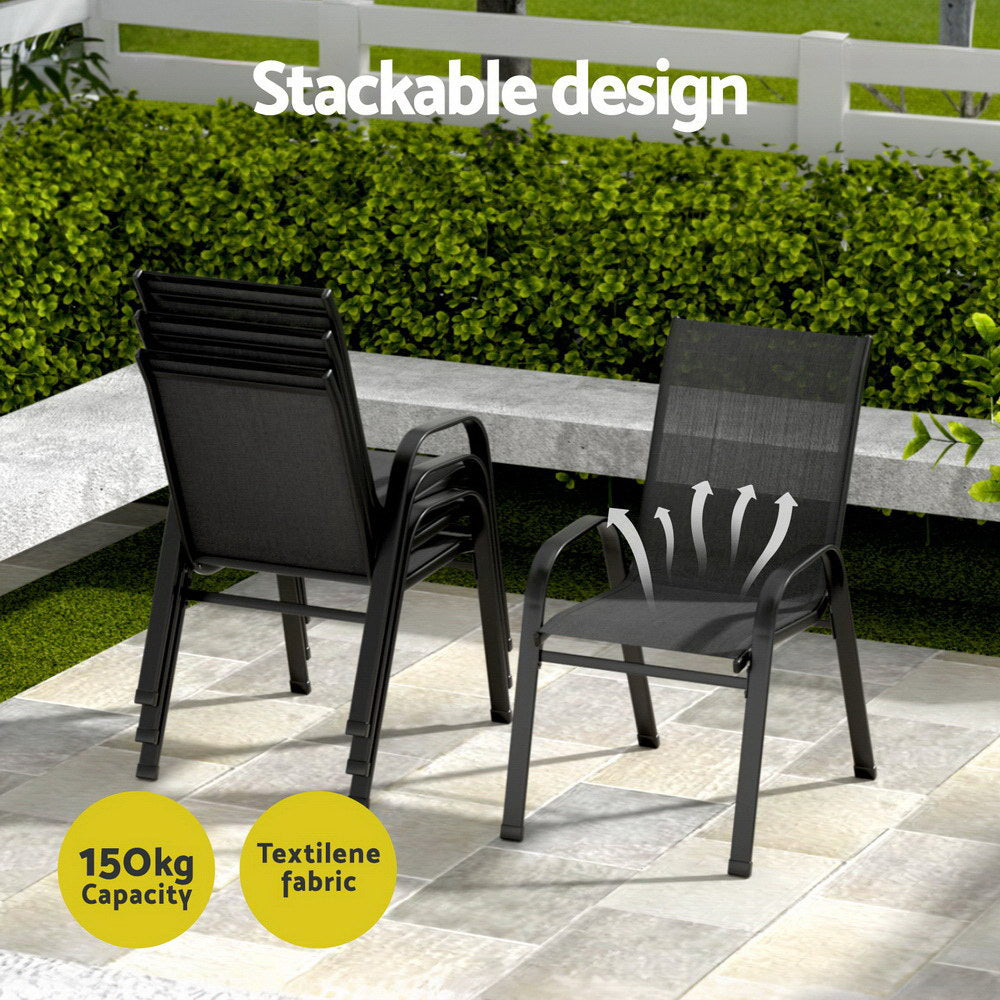 5-Piece Outdoor Dining Set withTable & Stackable Chairs - Black