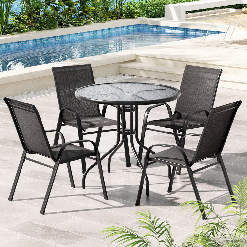 5-Piece Outdoor Dining Set withTable & Stackable Chairs - Black