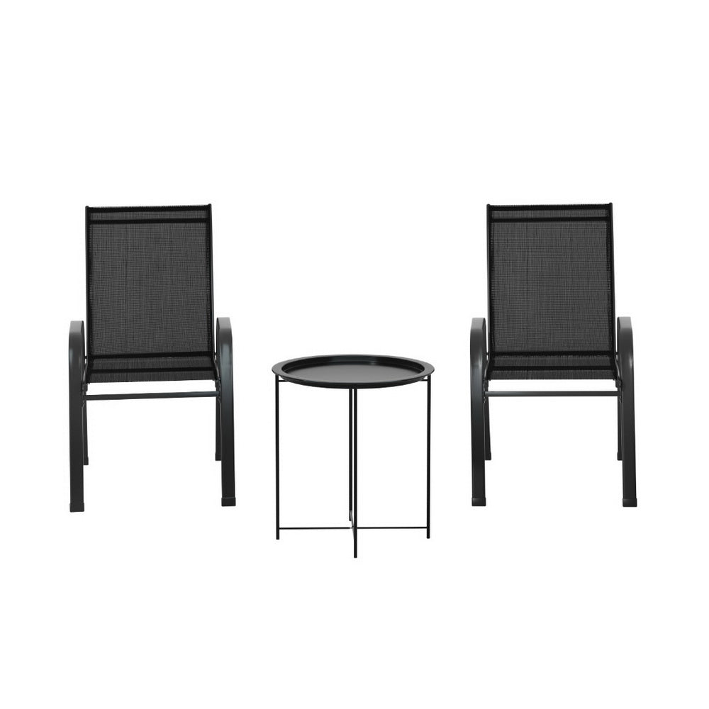 3 Piece Black Outdoor Bistro Set – Stackable Chairs & Patio Table