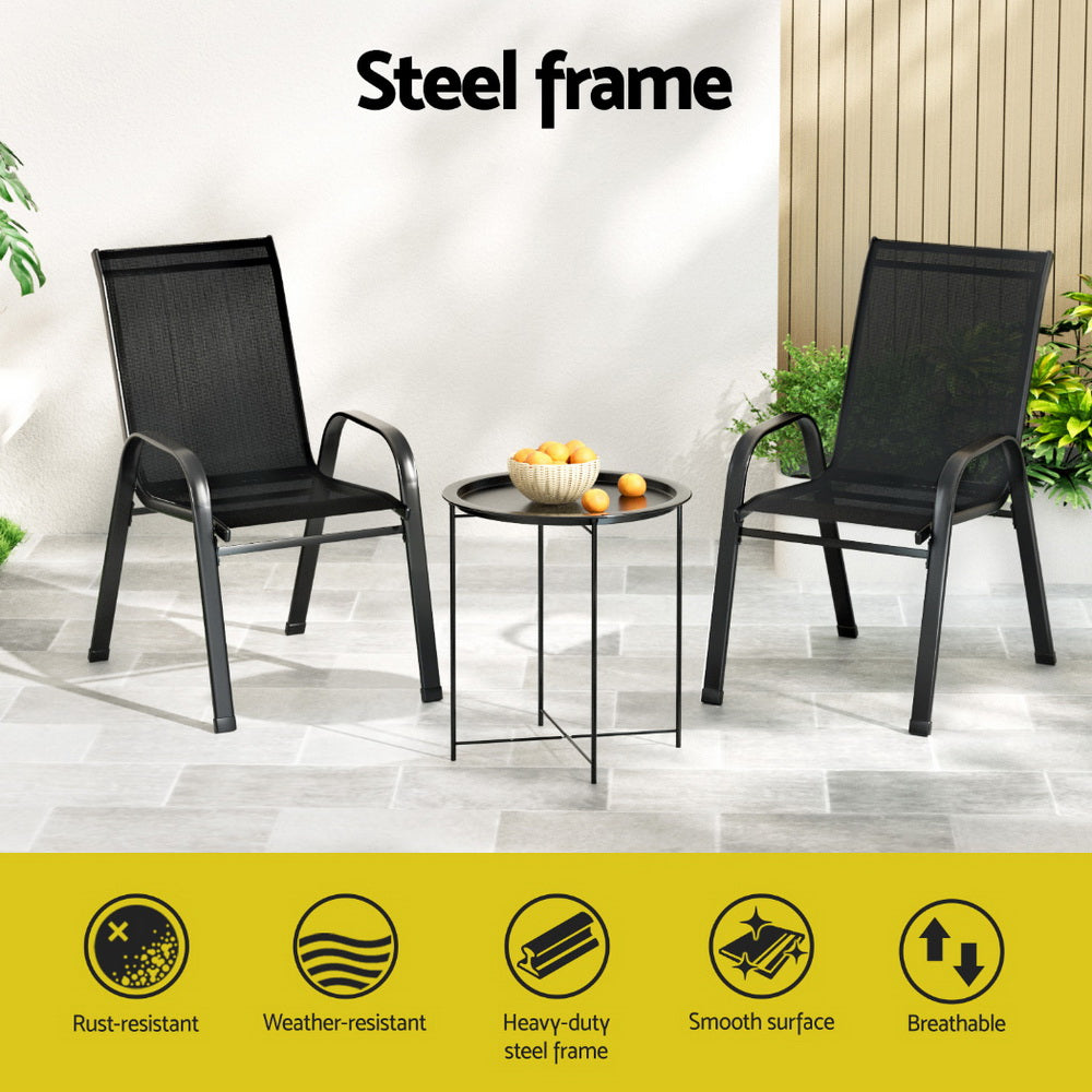 3 Piece Black Outdoor Bistro Set – Stackable Chairs & Patio Table