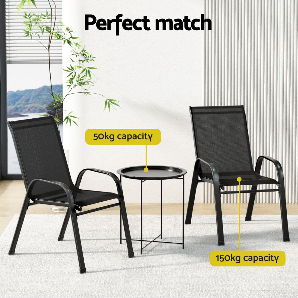 3 Piece Black Outdoor Bistro Set – Stackable Chairs & Patio Table