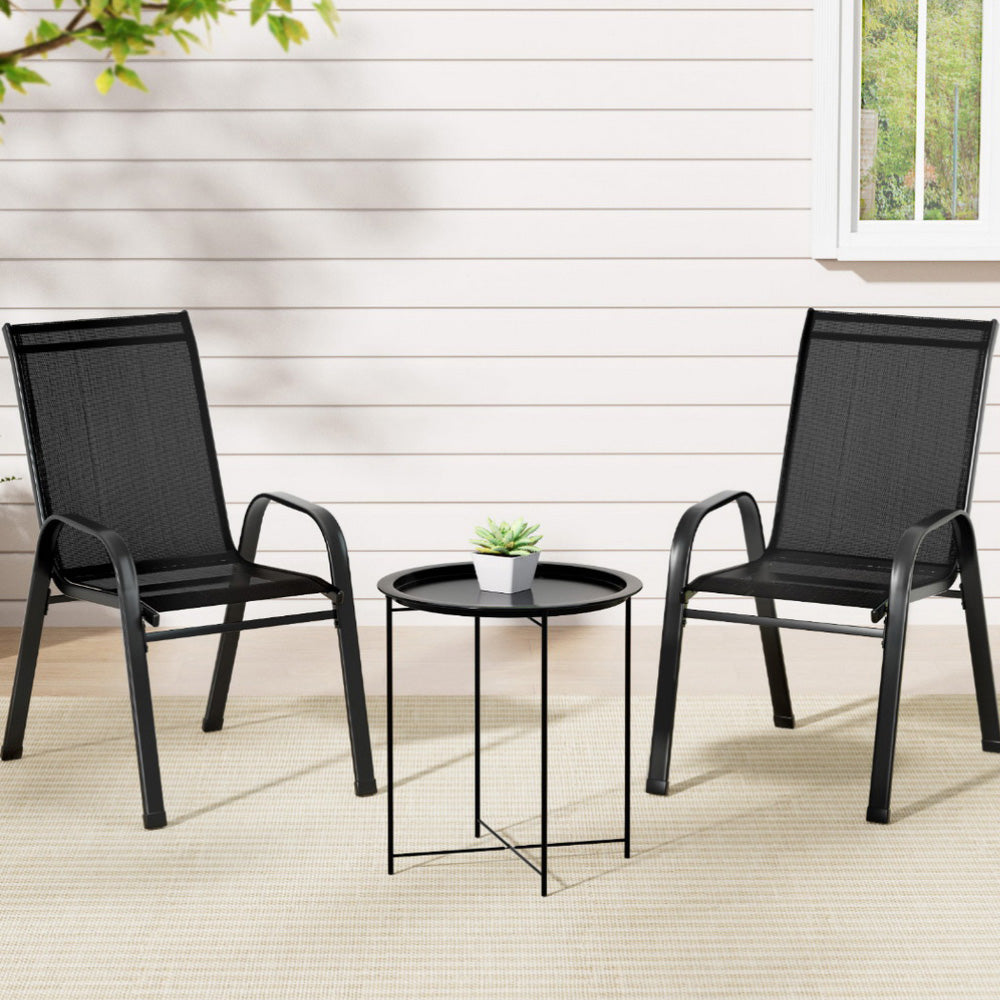 3 Piece Black Outdoor Bistro Set – Stackable Chairs & Patio Table