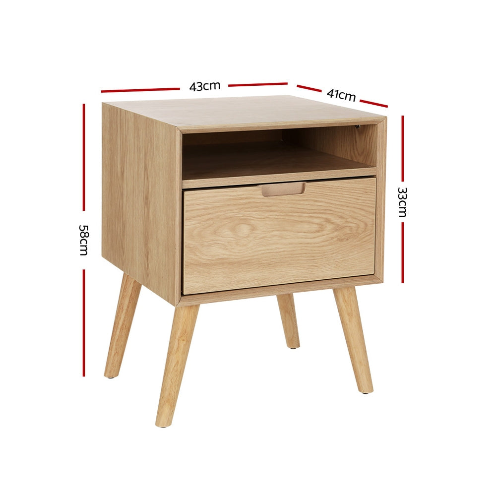 Bedside Table with Drawer and Open Shelf - Pine