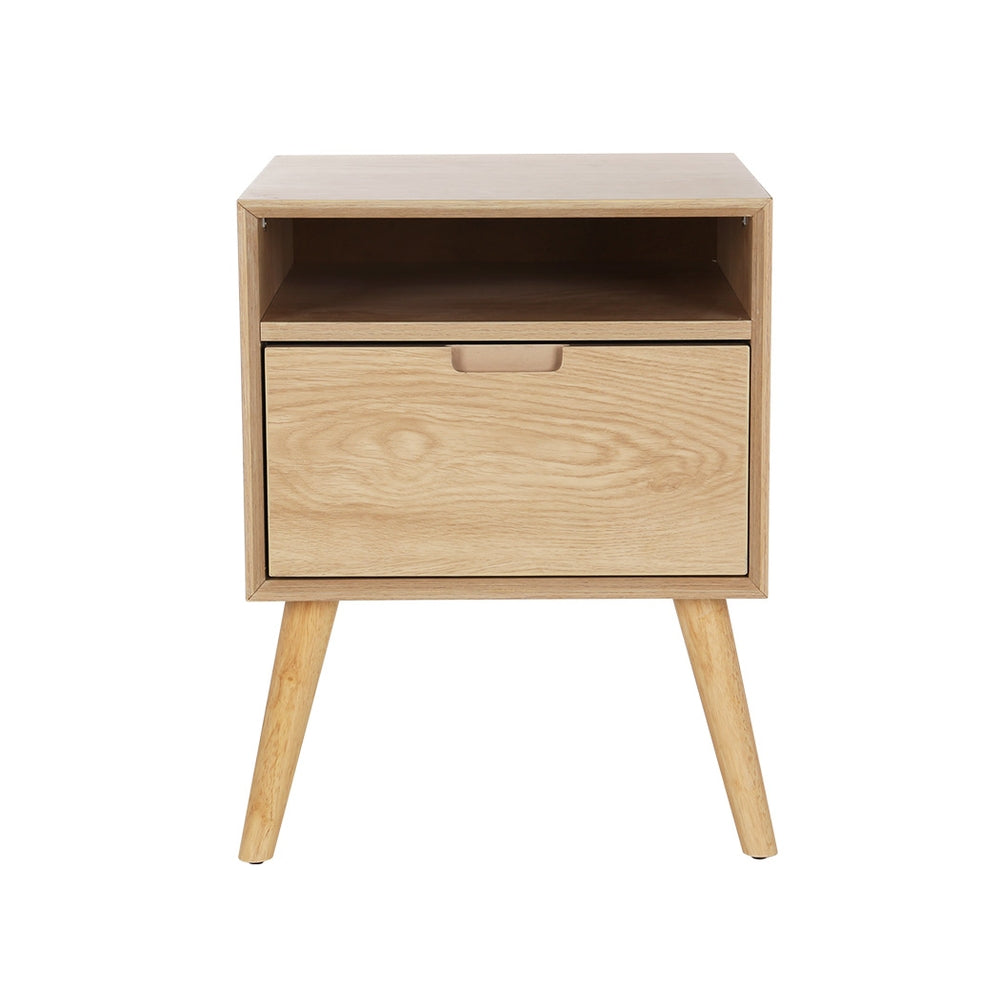 Bedside Table with Drawer and Open Shelf - Pine