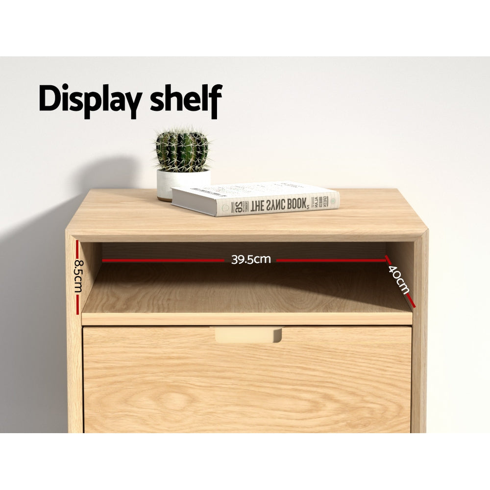 Bedside Table with Drawer and Open Shelf - Pine