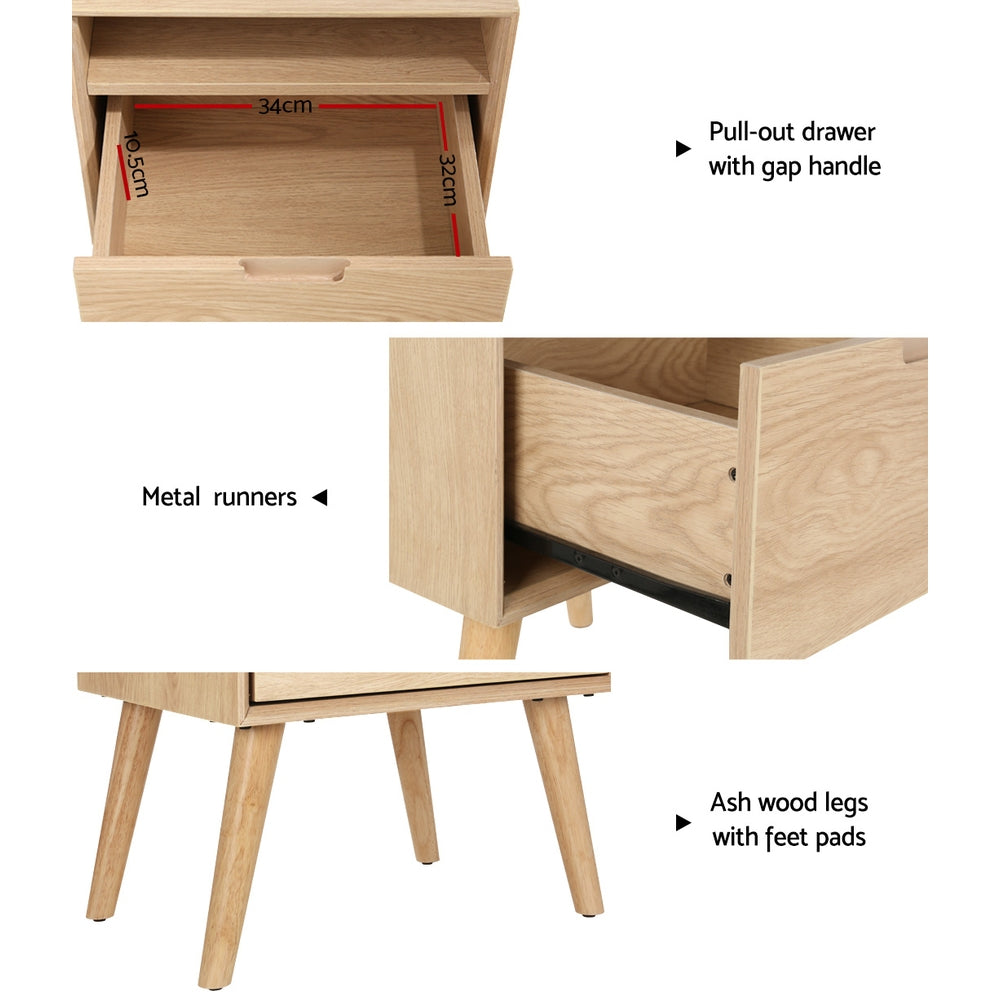 Bedside Table with Drawer and Open Shelf - Pine