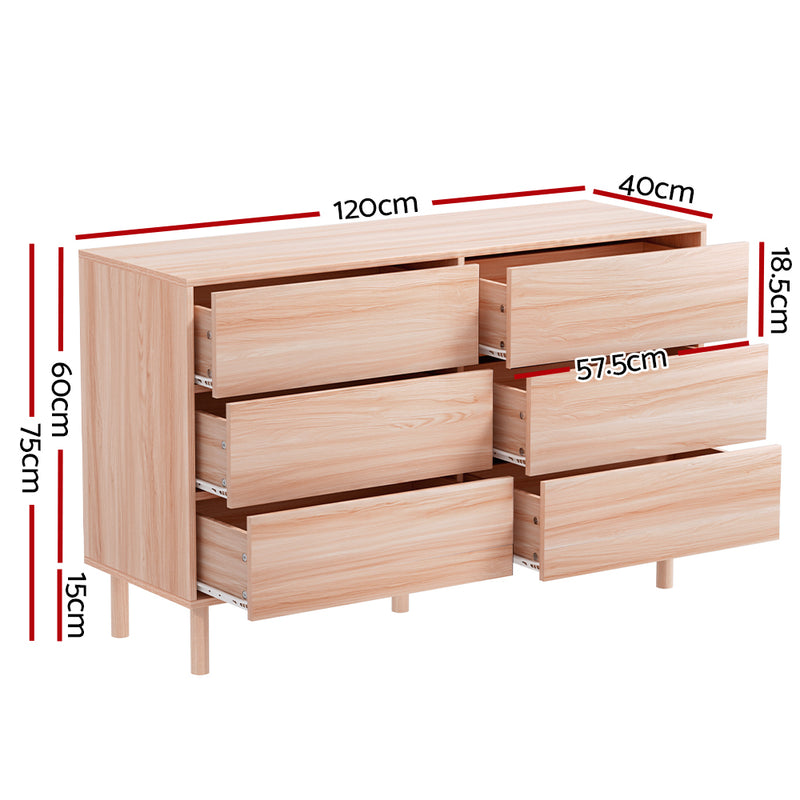 6 Drawer Lowboy Storage Dresser Pine