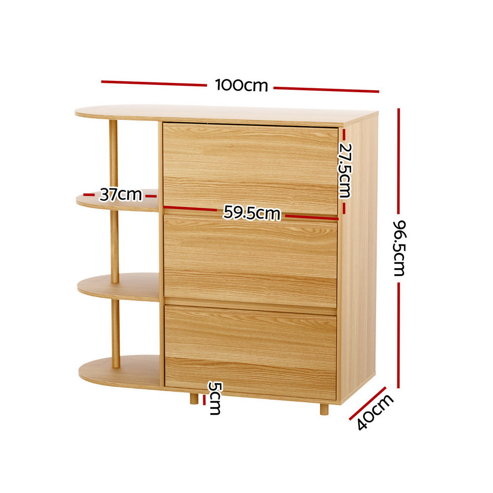 3-Drawer Storage Cabinet with 3 Shelves – Pine