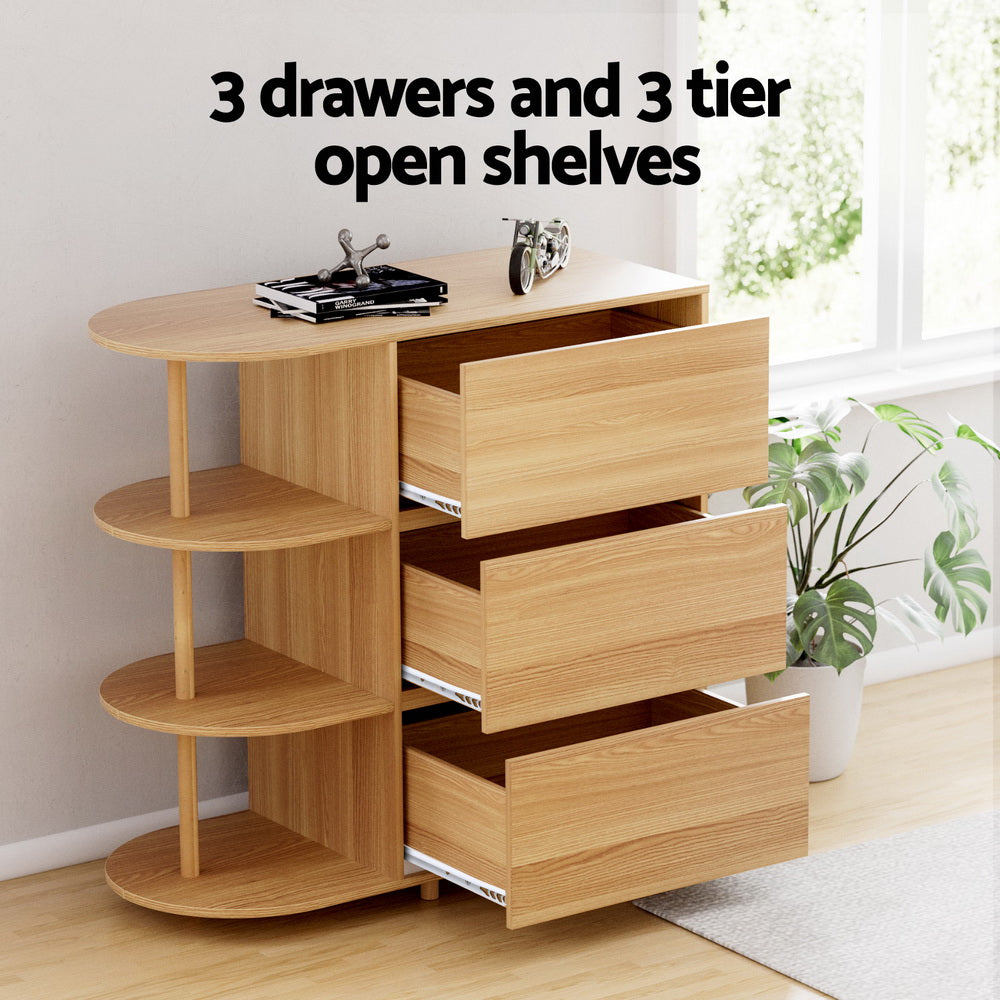 3-Drawer Storage Cabinet with 3 Shelves – Pine