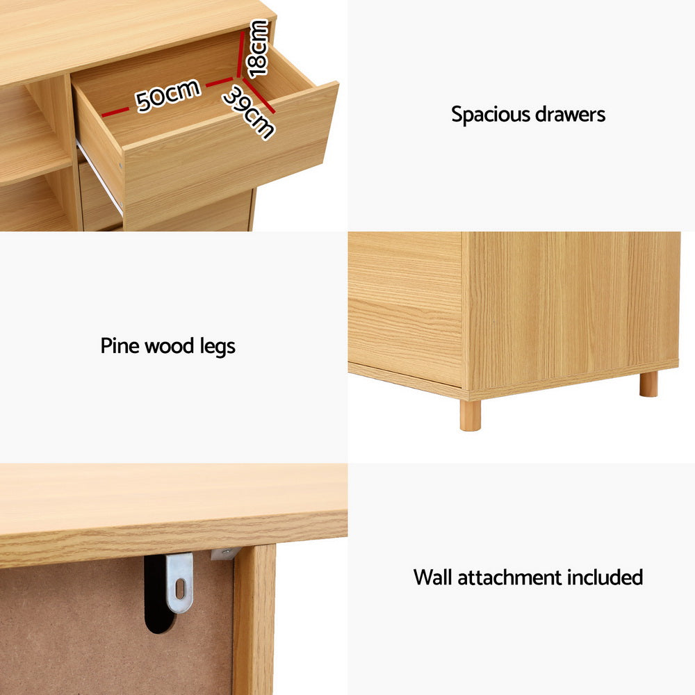 3-Drawer Storage Cabinet with 3 Shelves – Pine